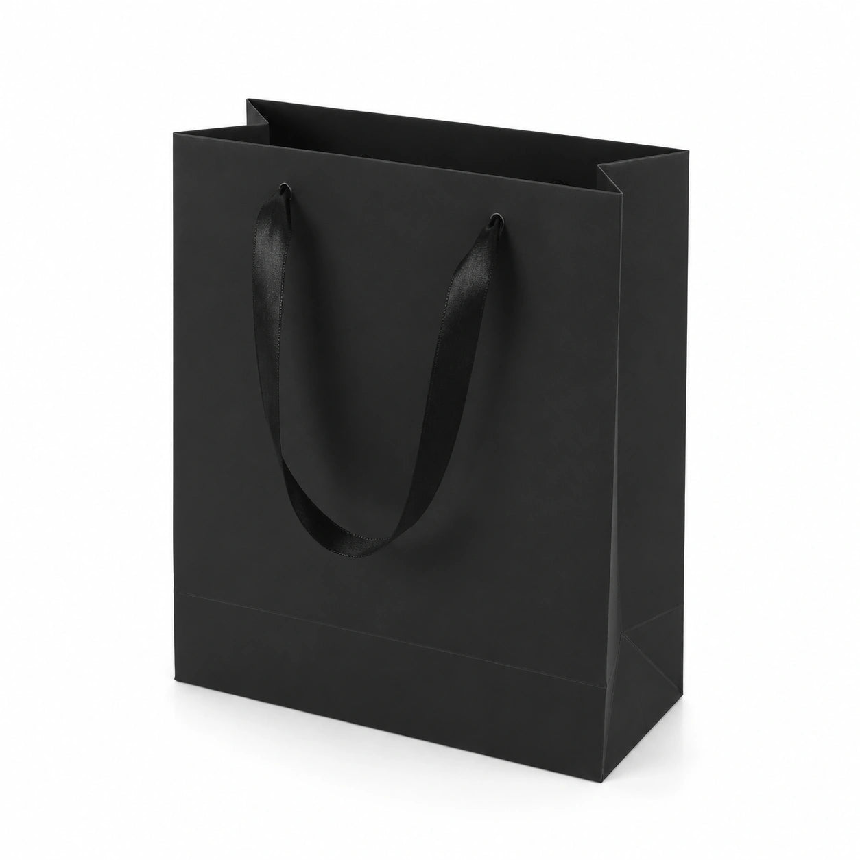 Borsa regalo 26 x 12 x 32 cm in carta nera con manici in nastro stile minimalista
