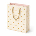 Borsa regalo 30 x 12 x 40 cm in carta avorio con pois dorati e manici in corda