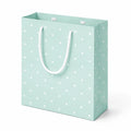 Sacchetto regalo 26 x 12 x 32 cm in carta verde acqua a pois con manici in corda