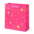Sacchetto regalo 26 x 12 x 32 cm in carta rosa con stelle e manici in nastro