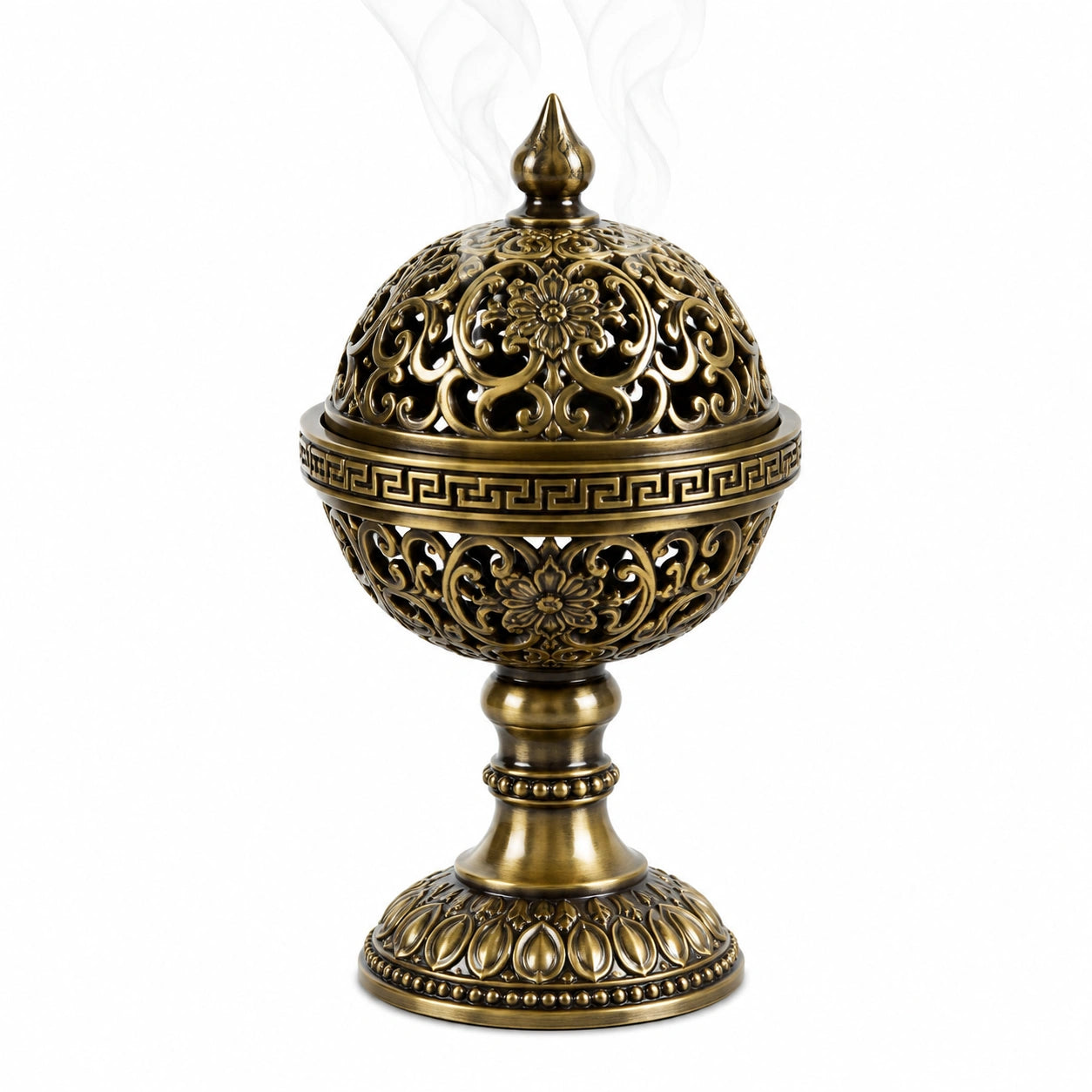 Bruciatore d'incenso Ø 15 cm in metallo bronzo con coperchio traforato stile classico