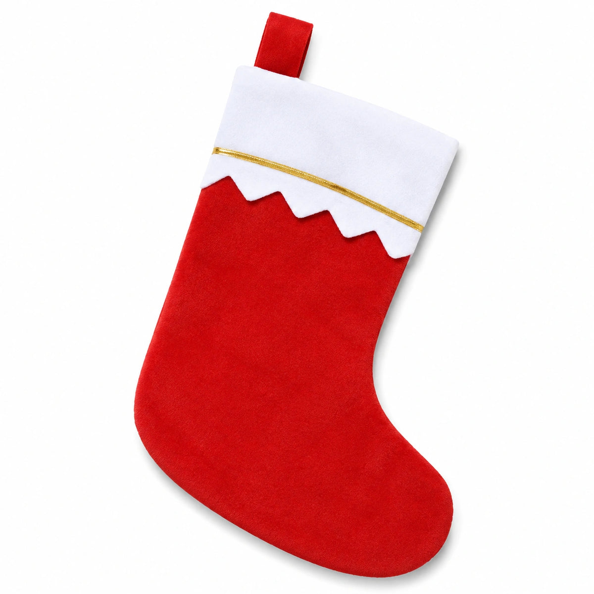 Calza decorativa 45 cm in tessuto rosso e bianco con bordo dorato