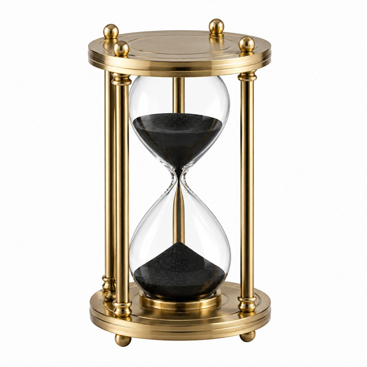 Clessidra decorativa Ø 20 cm H 38 cm in vetro e metallo dorato con sabbia nera