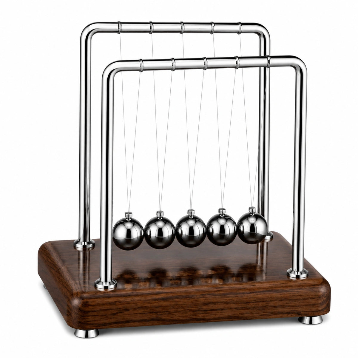 Pendolo di Newton 25 cm in metallo argento e legno marrone - decorazione da scrivania educativa