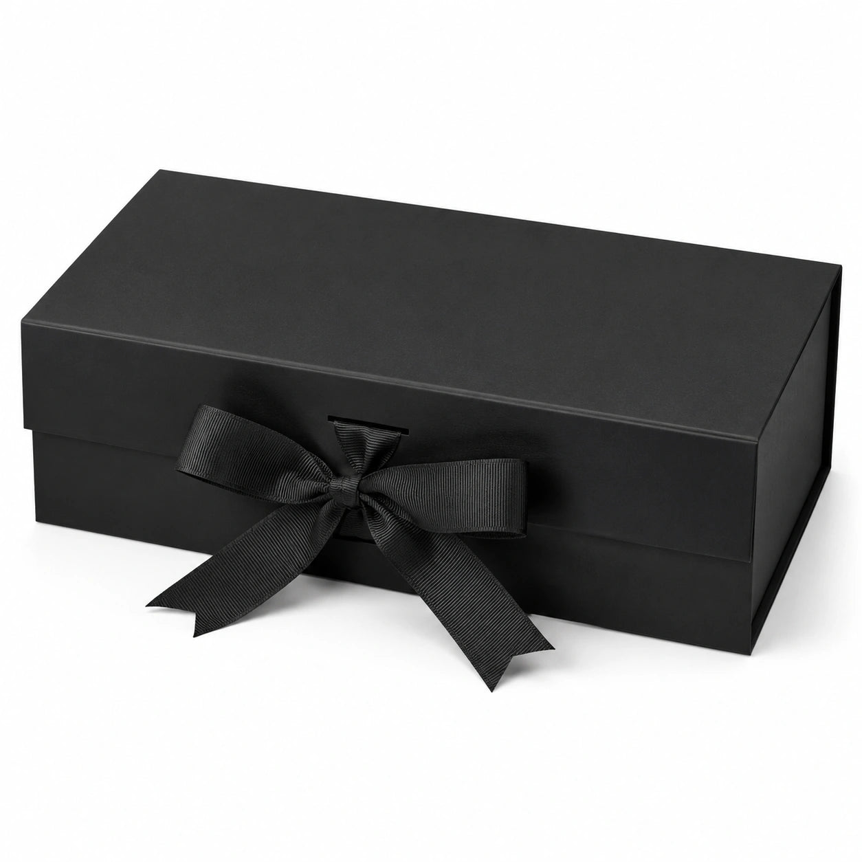 Scatola regalo 30 x 20 x 10 cm in cartoncino nero con nastro decorativo - confezione elegante