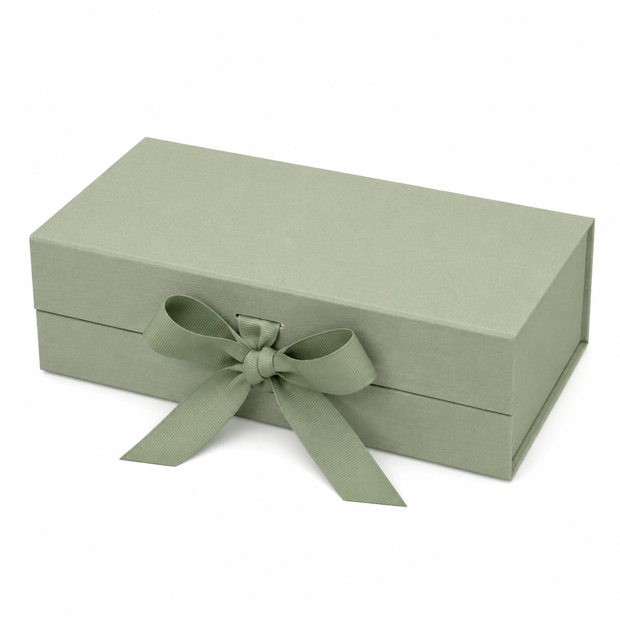 Scatola regalo 30 x 20 x 10 cm in cartone verde salvia con nastro decorativo stile elegante