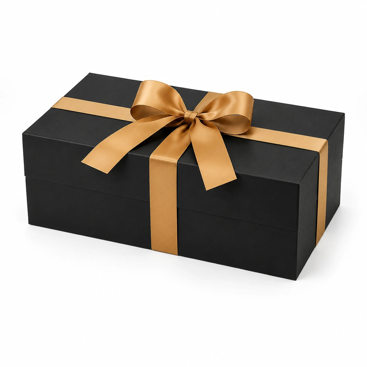 Scatola regalo 30 x 20 x 10 cm in cartone nero con nastro dorato - rettangolare