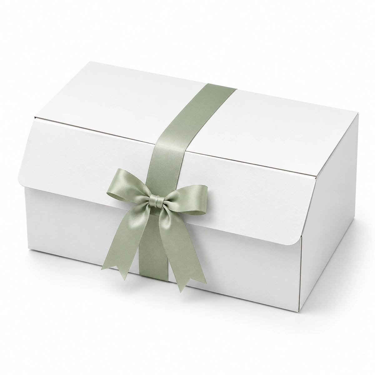 Scatola regalo 30 x 20 x 12 cm in cartone bianco e verde salvia con nastro decorativo