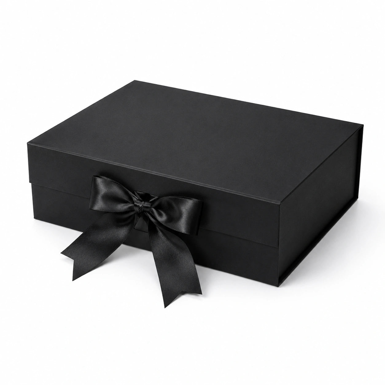 Scatola regalo 30 x 22 x 10 cm in cartone nero con nastro stile elegante