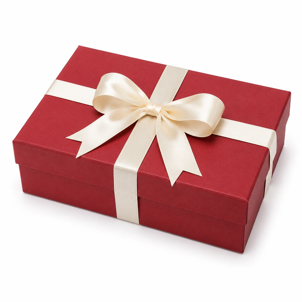 Scatola regalo 30 x 20 x 10 cm in cartone rosso con nastro color avorio stile elegante