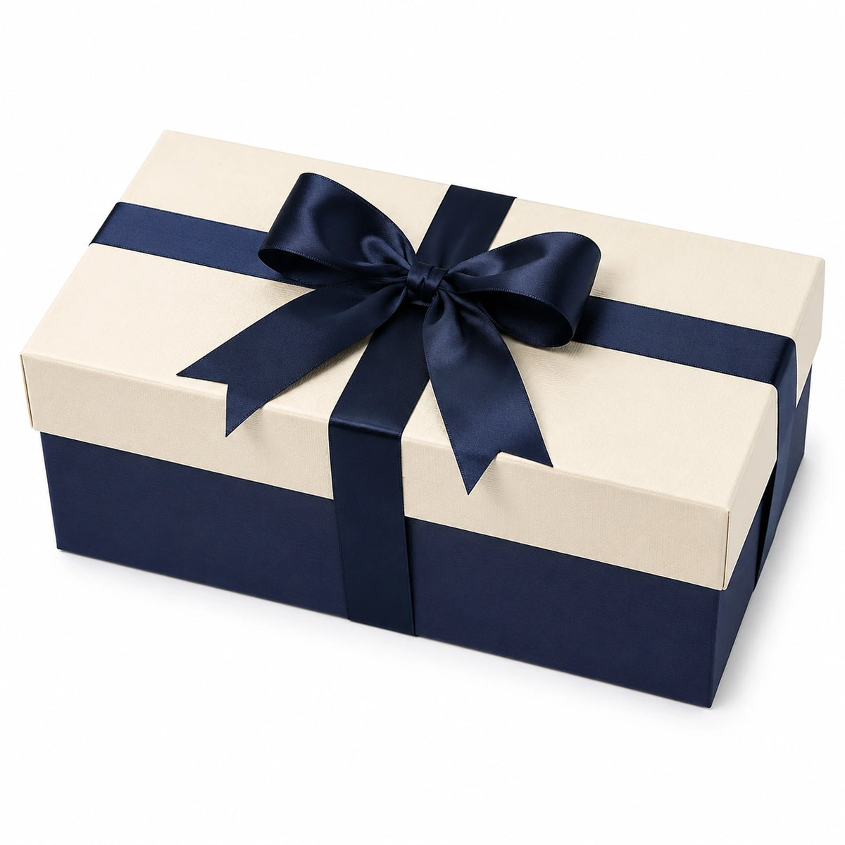 Scatola regalo 30 x 20 x 10 cm in cartone blu e avorio con nastro satinato stile elegante