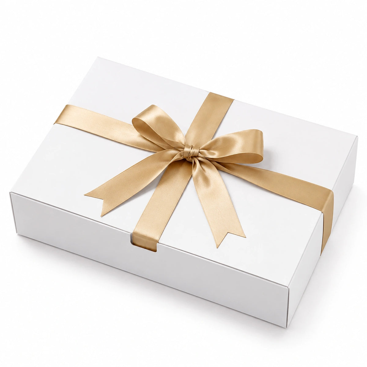 Scatola regalo 30 x 22 x 8 cm in cartone bianco con nastro dorato - confezione elegante